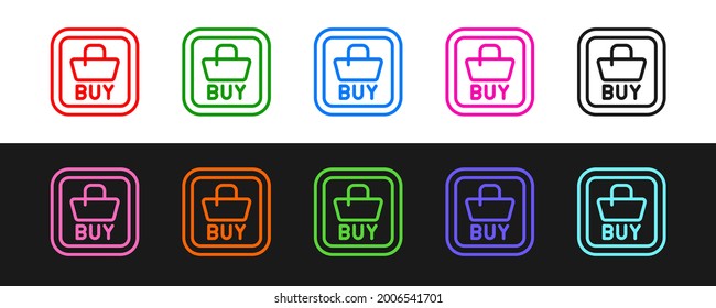 Fijar línea Icono del botón Comprar aislado en fondo blanco y negro. Concepto de mercado de inversiones financieras y bursátiles.  Vector