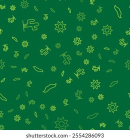 Set line Cactus, Mustache and Sun on seamless pattern. Vector