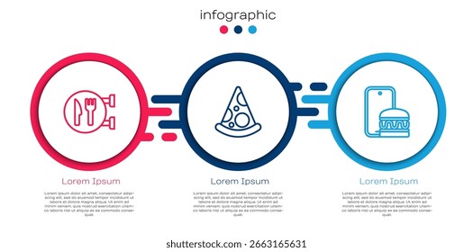 Set line Cafe and restaurant location, Slice of pizza and Online ordering delivery. Business infographic template. Vector