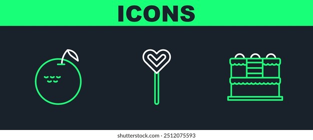 Set line Cake, Apple and Lollipop icon. Vector