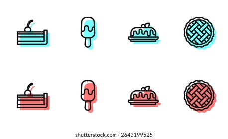 Set line Cake, Cherry cheesecake, Ice cream and Homemade pie icon. Vector