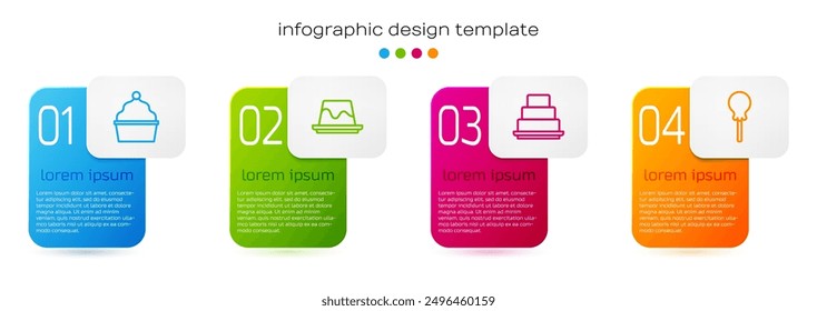 Set line Cake, Pudding custard,  and Lollipop. Business infographic template. Vector