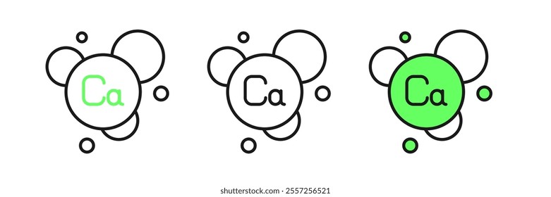 Set line Calcium chemical element icon isolated on isolated on white background.  Vector