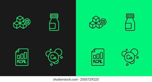 Set line Calcium, Diet plan, No sugar free and Vitamins icon. Vector