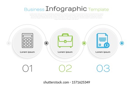Set line Calculator, Briefcase and Finance document. Business infographic template. Vector