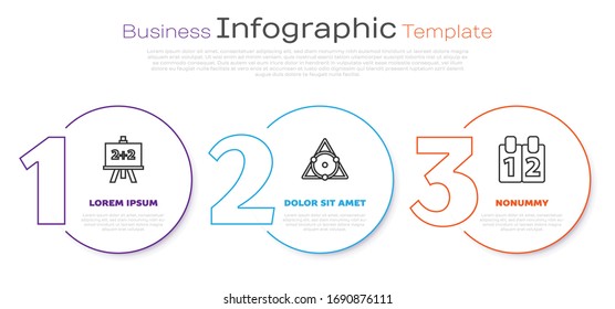 Fije la línea Calculadora, Cartón y Matemáticas función cosine. Plantilla de infografía empresarial. Vector