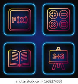 Set line Calculator, Equation solution, Equation solution and Square root. Gradient color icons. Vector