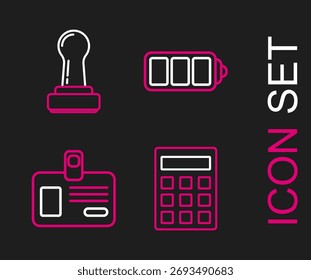 Ajuste la calculadora de línea, la insignia de Identificación, el indicador de nivel de Recargo de batería y el ícono de sello. Vector