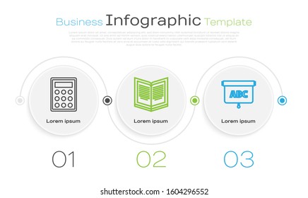 Set line Calculator, Open book and Chalkboard. Business infographic template. Vector