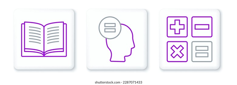 Set line Calculator, Open book and Calculation icon. Vector