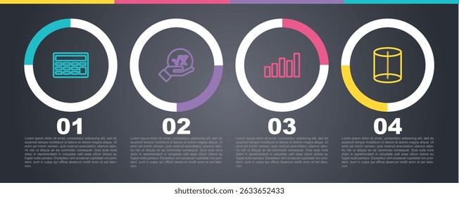Set line Calculator, Square root of x glyph, Graph, schedule, chart, diagram and Geometric figure. Business infographic template. Vector