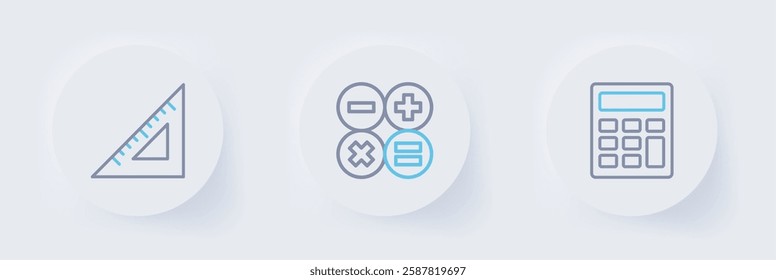 Set line Calculator,  and Triangular ruler icon. Vector