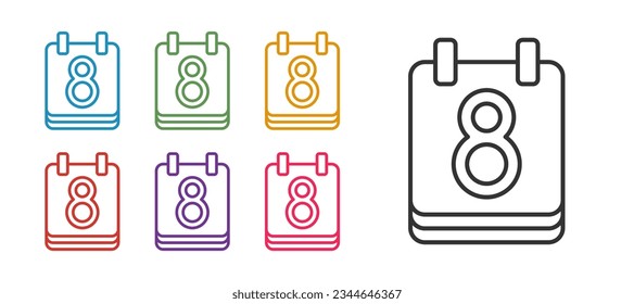 Set line Calendar with 8 March icon isolated on white background. International Happy Women Day. Set icons colorful. Vector