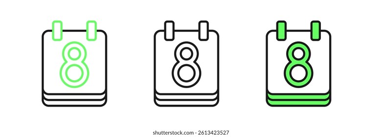 Set line Calendar with 8 March icon isolated on white background. International Happy Women Day.  Vector