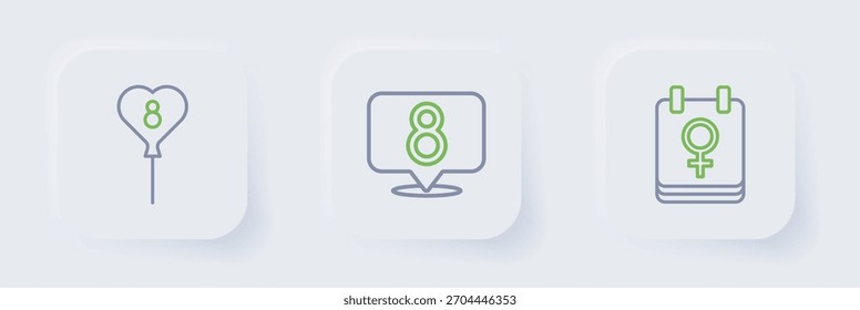 Establezca el calendario de líneas con el 8 de marzo y el icono Globos. Vector