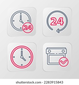 Set line Calendar with check mark, Clock, 24 hours and  icon. Vector