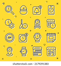 Terminkalender und Uhr, mobile Wecker-App, Reinigungszeit, Zeitmanagement, Gläserei mit antikem Symbol. Vektorgrafik