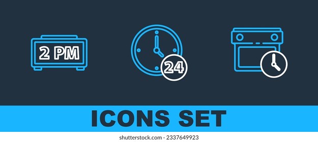 Set line Calendar and clock, Digital alarm and Clock 24 hours icon. Vector