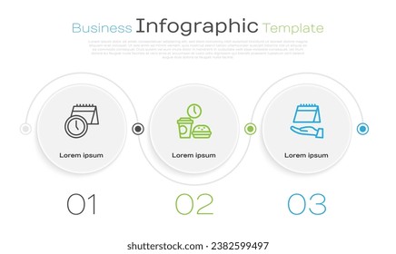 Fijar línea Calendario y reloj, Tiempo de comida rápida y . Plantilla de infografía empresarial. Vector