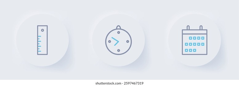 Set line Calendar, Clock and Ruler icon. Vector