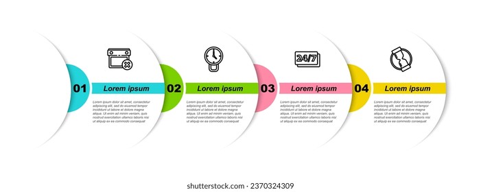 Set line Calendar date delete, Clock, 24 hours and Old hourglass. Business infographic template. Vector