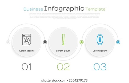 Set line Calendar with date July 4, Baseball bat and American Football. Business infographic template. Vector