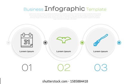 Set line Calendar with Halloween date 31 october, Flying bat  and Witches broom . Business infographic template. Vector