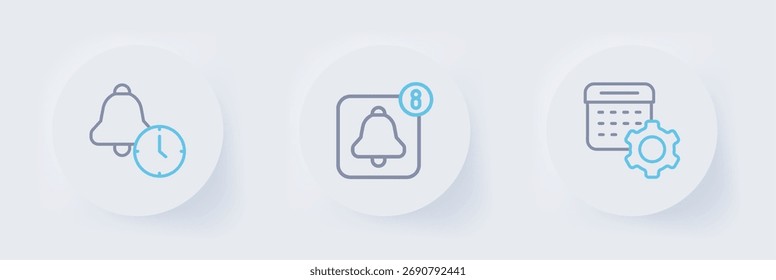 Defina as configurações do Calendário de linha, aplicativo de relógio de alarme móvel e ícone. Vetor