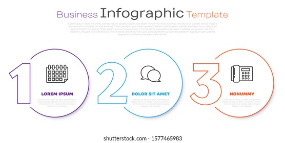 Set line Calendar, Speech bubble chat and Telephone. Business infographic template. Vector