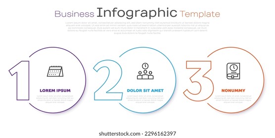 Establecer el calendario de línea, la gestión de tiempo y el libro. Plantilla de infografía empresarial. Vector