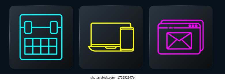 Fijar el calendario, el sitio web y el sobre y el monitor y el teléfono. Botón cuadrado negro. Vector