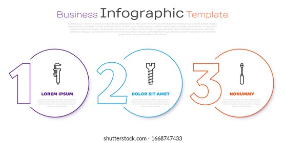 Set line Calliper or caliper and scale, Metallic screw and Screwdriver. Business infographic template. Vector