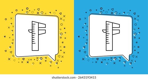 Set line Calliper or caliper and scale icon isolated on yellow and blue background. Precision measuring tools.  Vector