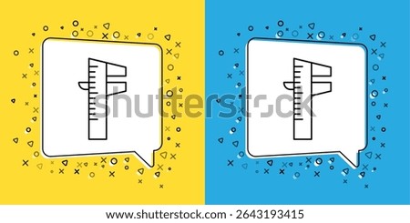 Set line Calliper or caliper and scale icon isolated on yellow and blue background. Precision measuring tools.  Vector