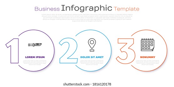 Set line Camping knife, Location and Calendar. Business infographic template. Vector