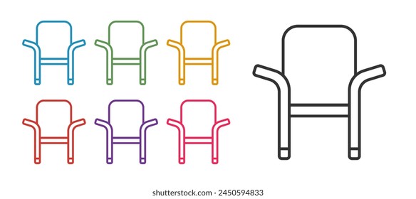 Set line Camping portable folding chair icon isolated on white background. Rest and relax equipment. Fishing seat. Set icons colorful. Vector