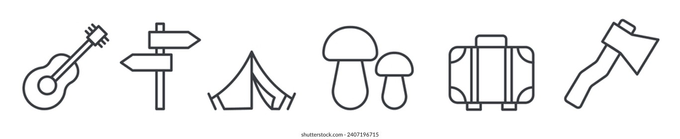 set of line camping and travel icons