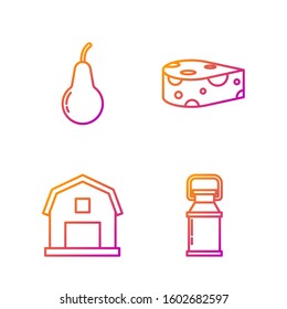 Set line Can container for milk, Farm House concept, Pear and Cheese. Gradient color icons. Vector