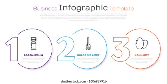 Set line Can container for milk, Garden rake and Chicken egg. Business infographic template. Vector