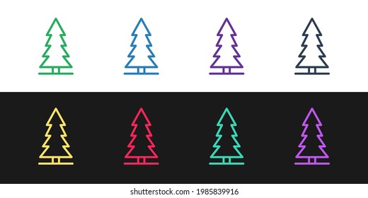 Set line Canadian spruce icon isolated on black and white background. Forest spruce.  Vector