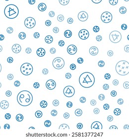 Set line Cancer zodiac, Air element and Full moon on seamless pattern. Vector