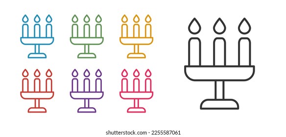 Set line Candelabrum with three candlesticks icon isolated on white background. Set icons colorful. Vector