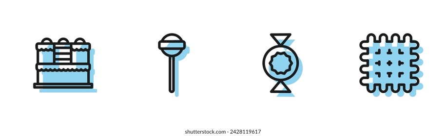 Set line Candy, Cake, Lollipop und Cracker Keks Symbol. Vektor