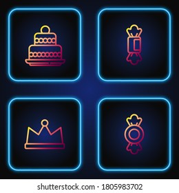Set line Candy, Crown, Cake and . Gradient color icons. Vector