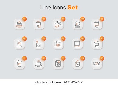 Set line Candy, Espresso tonic coffee, Coffee machine, cup, go, Electronic scales and Bag beans icon. Vector