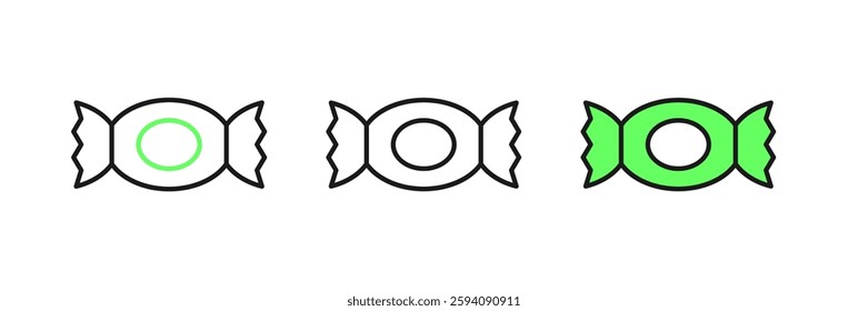 Set line Candy icon isolated on white background. Happy Halloween party.  Vector