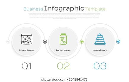 Set line Candy packaging for sweets, Strawberry jam jar and Cake. Business infographic template. Vector