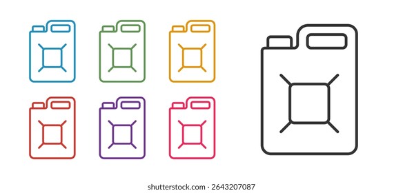 Set line Canister for gasoline icon isolated on white background. Diesel gas icon. Set icons colorful. Vector