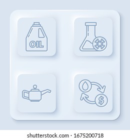 Fije la línea de la cerradura para aceite de máquina motora, Tubo de prueba anticongelante, Cañón para aceite de máquina motora y intercambio de aceite, transferencia de agua, conversión. Botón cuadrado blanco. Vector