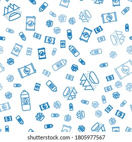 Set line Canister for motor machine oil, Oilfield and Bio fuel barrel on seamless pattern. Vector